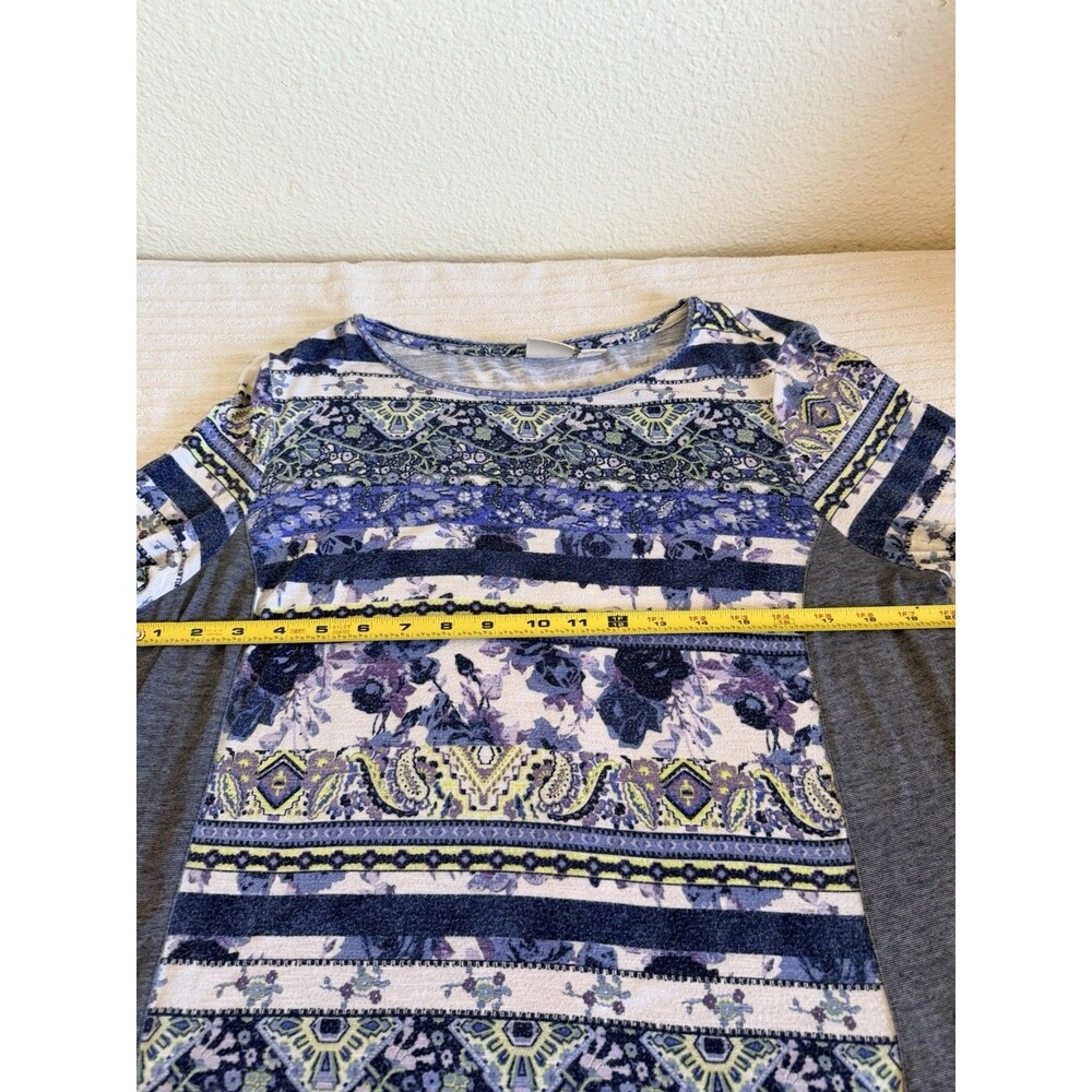 Zenergy by Chico's Large 2 Blue Purple Boho Print Tunic Top Long Sleeve - Picture 11 of 15